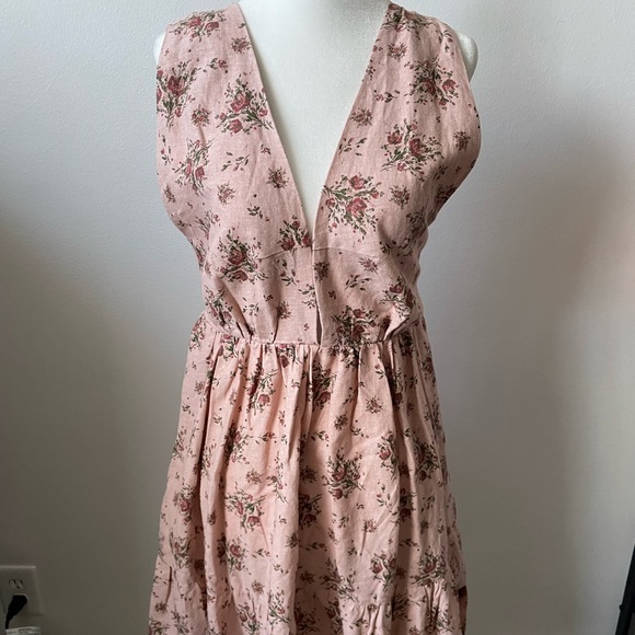 NWT House Of Harlow 1960 Linen Boho Pink Rose Midi Low Back Dress Size L - Picture 3 of 11